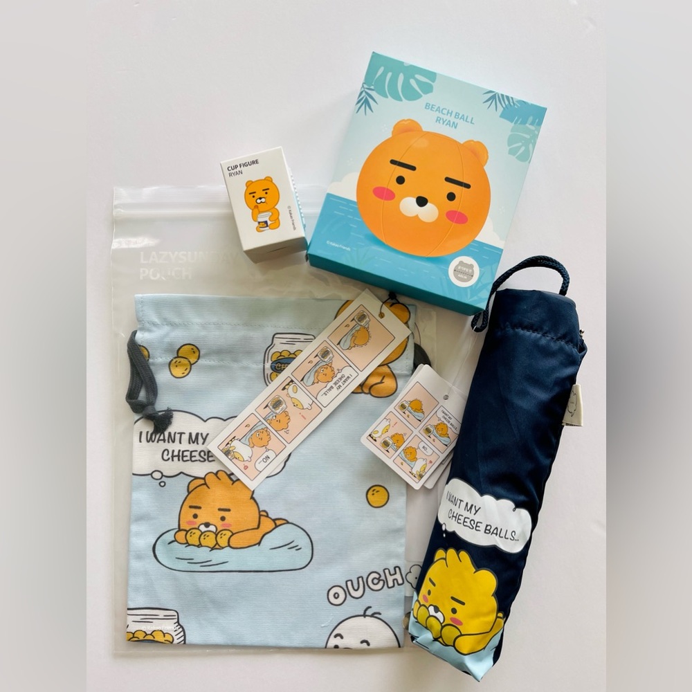 Kakao Friends Lot Ryan Lion Bear Umbrella Bag Pouch Cup Mascot Beach Ball